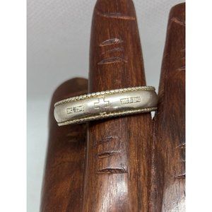 Sterling Silver 925 Engraved Cross Priests Ring w Diamonds Size 13